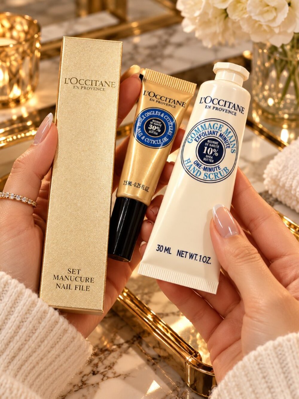 L'OCCITANE Hand Care Trio - Limited Edition Gold & White Gift Set - New